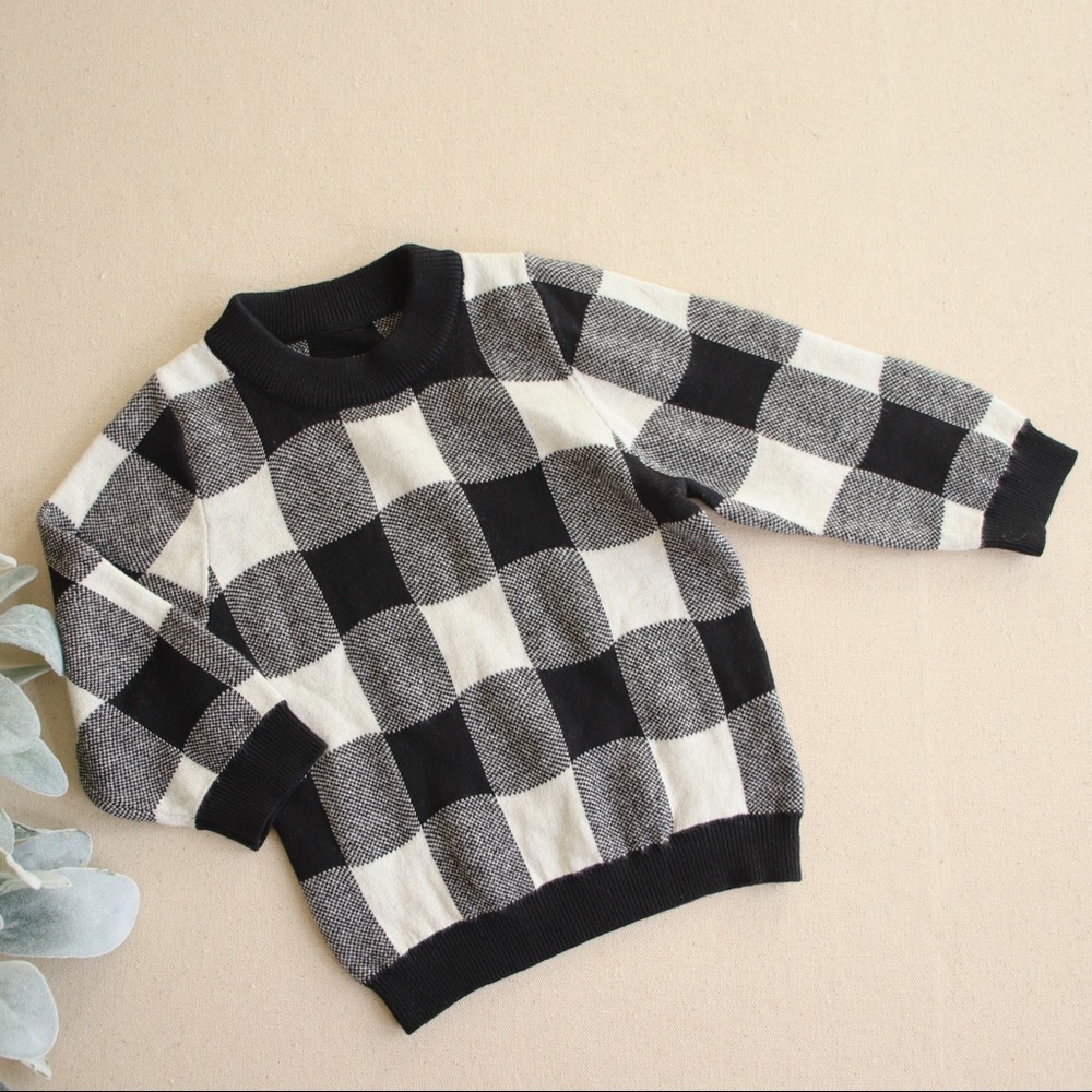 Buffalo Plaid Crew Neck Pullover Black White Baby